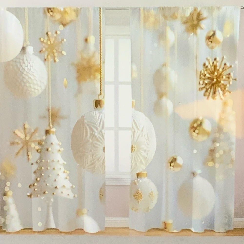 Festive White and Gold Holiday Curtain